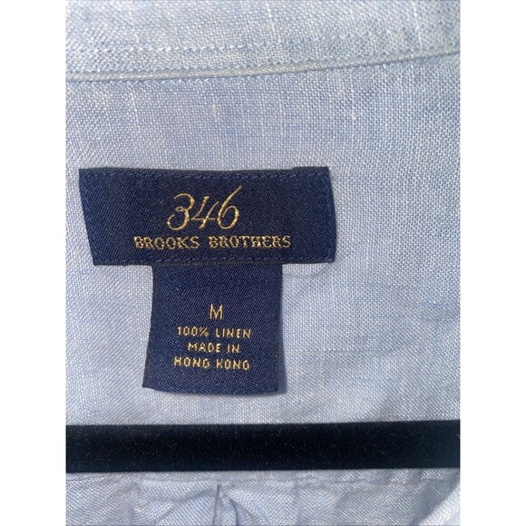 Brooks Brothers 346 Shirt Men Blue 100% Linen Button Down Long Sleeve M Luxury - Picture 3 of 9